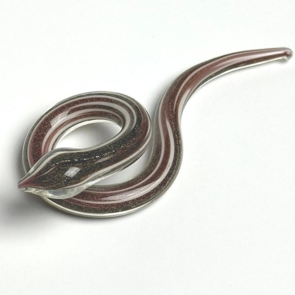 Vintage 4” art glass coil snake figurine lampwork burgundy white gold aventurine